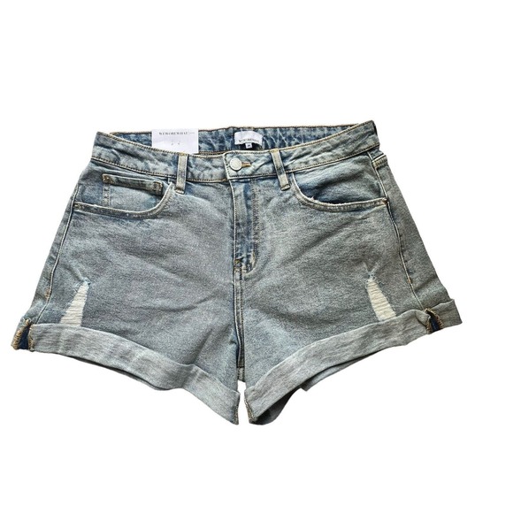 WEWOREWHAT‎ Low Rise Rolled Shorty Stretch Denim Light Vintage Blue Size 26 - Picture 1 of 7